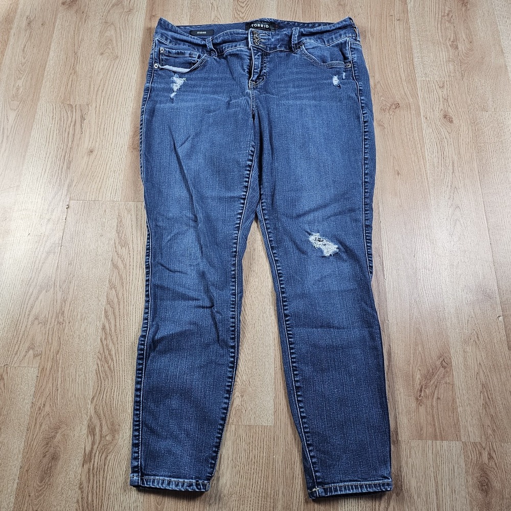 Torrid Premium Jeggings Womens 18R Blue Distressed High Rise Stretch Denim Jeans